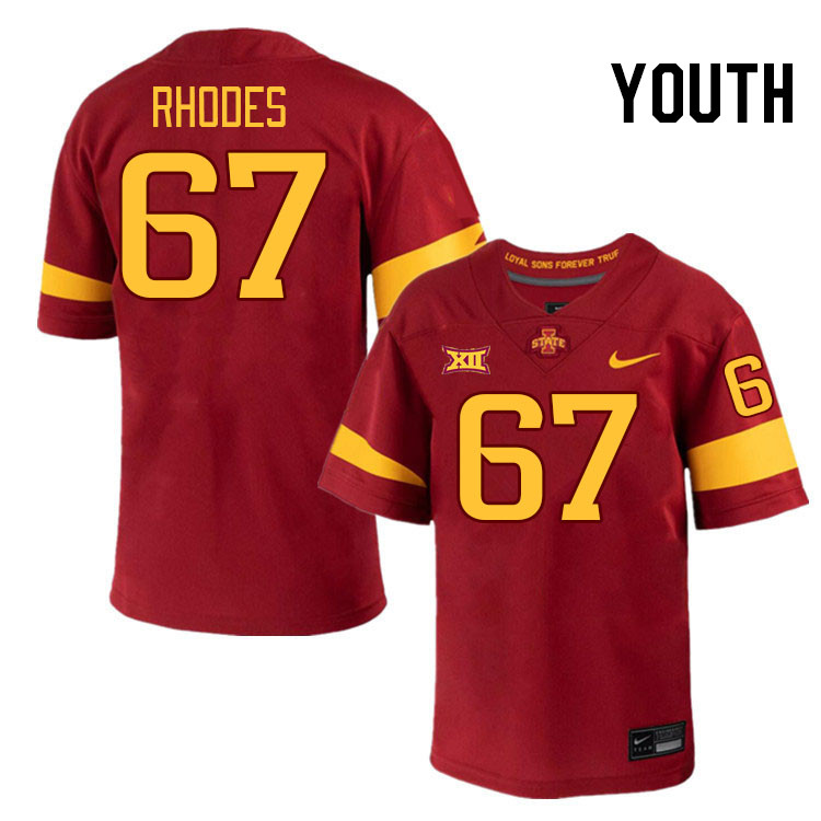 Youth #67 Carson Rhodes Iowa State Cyclones College Football Jerseys Stitched-Cardinal